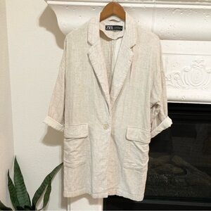 Zara Linen Blend Tan Blazer Medium M